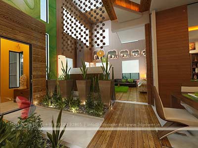 bungalow living hall interior design rendering